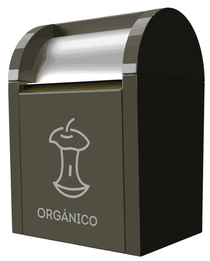 Ejemplo del modelo de contenedores soterrados con la imagen de los restos de una manzana que ya fue consumida y la palabra “Orgánico” en la parte inferior.